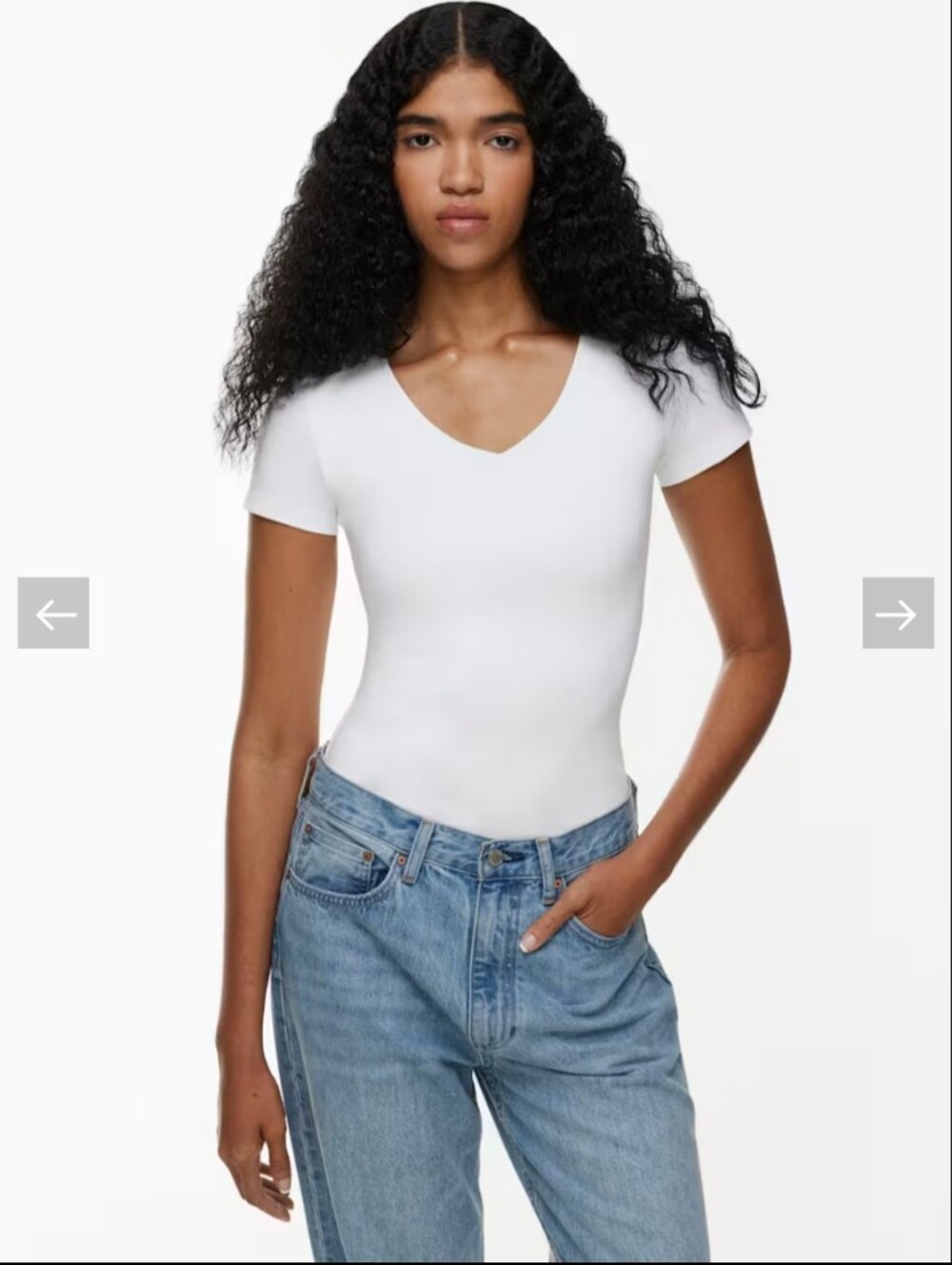Aritzia Babaton Contour White V-Neck Hip T-Shirt